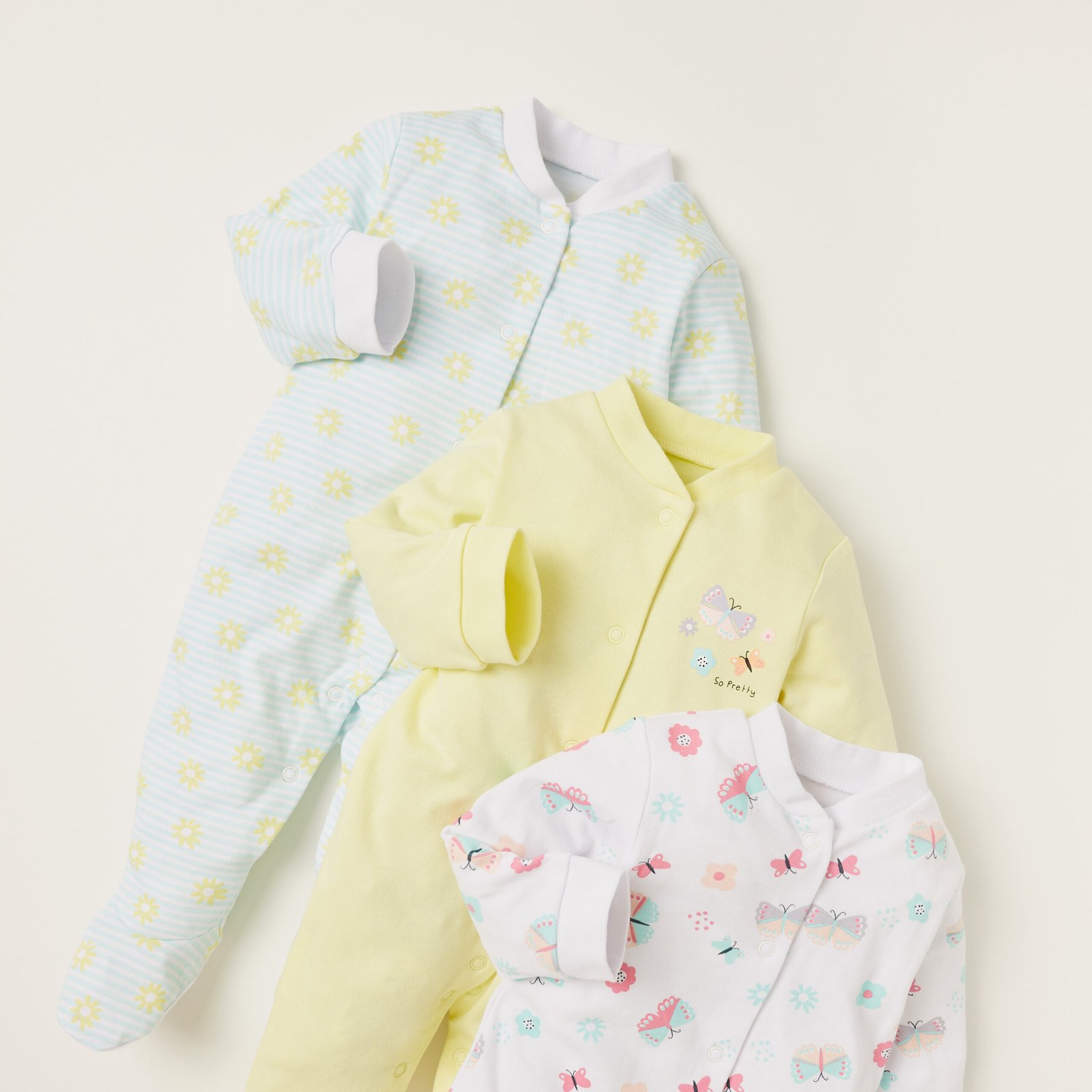 Printed Closed Feet Sleepsuit with Long Sleeves - Set of 3 - Image 5