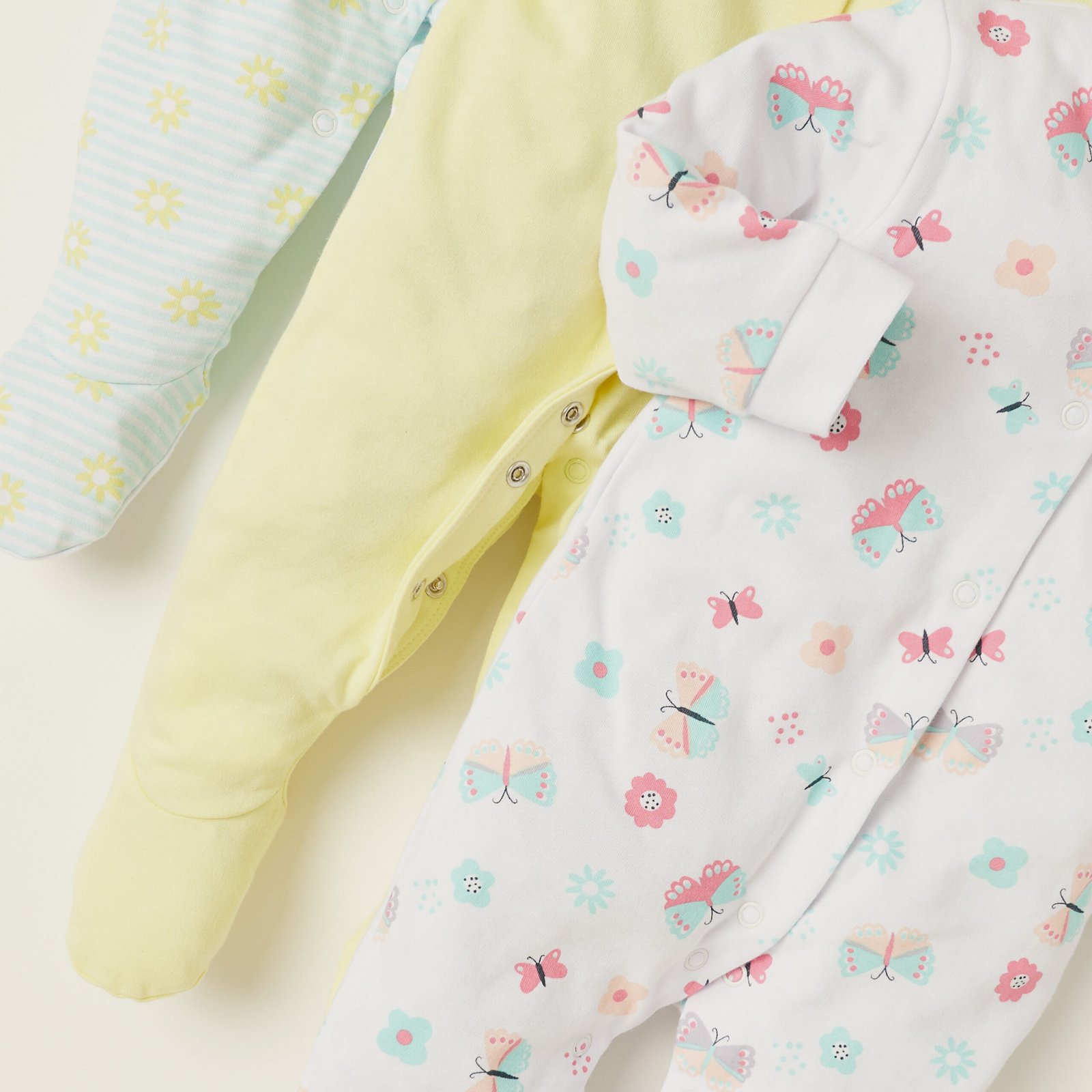 Printed Closed Feet Sleepsuit with Long Sleeves - Set of 3 - Image 6