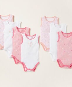 Floral Sleeveless Bodysuit with Round Neck - Pack of 7