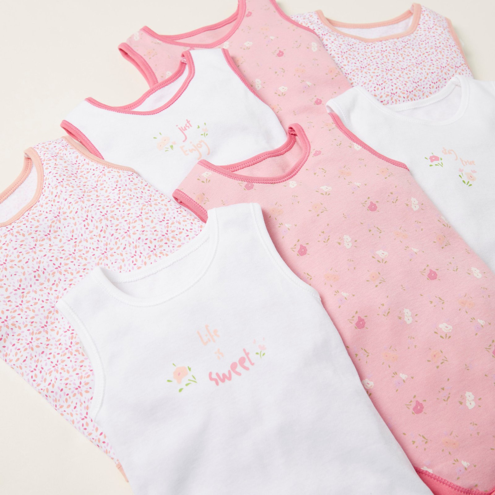 Floral Sleeveless Bodysuit with Round Neck - Pack of 7 - Image 2