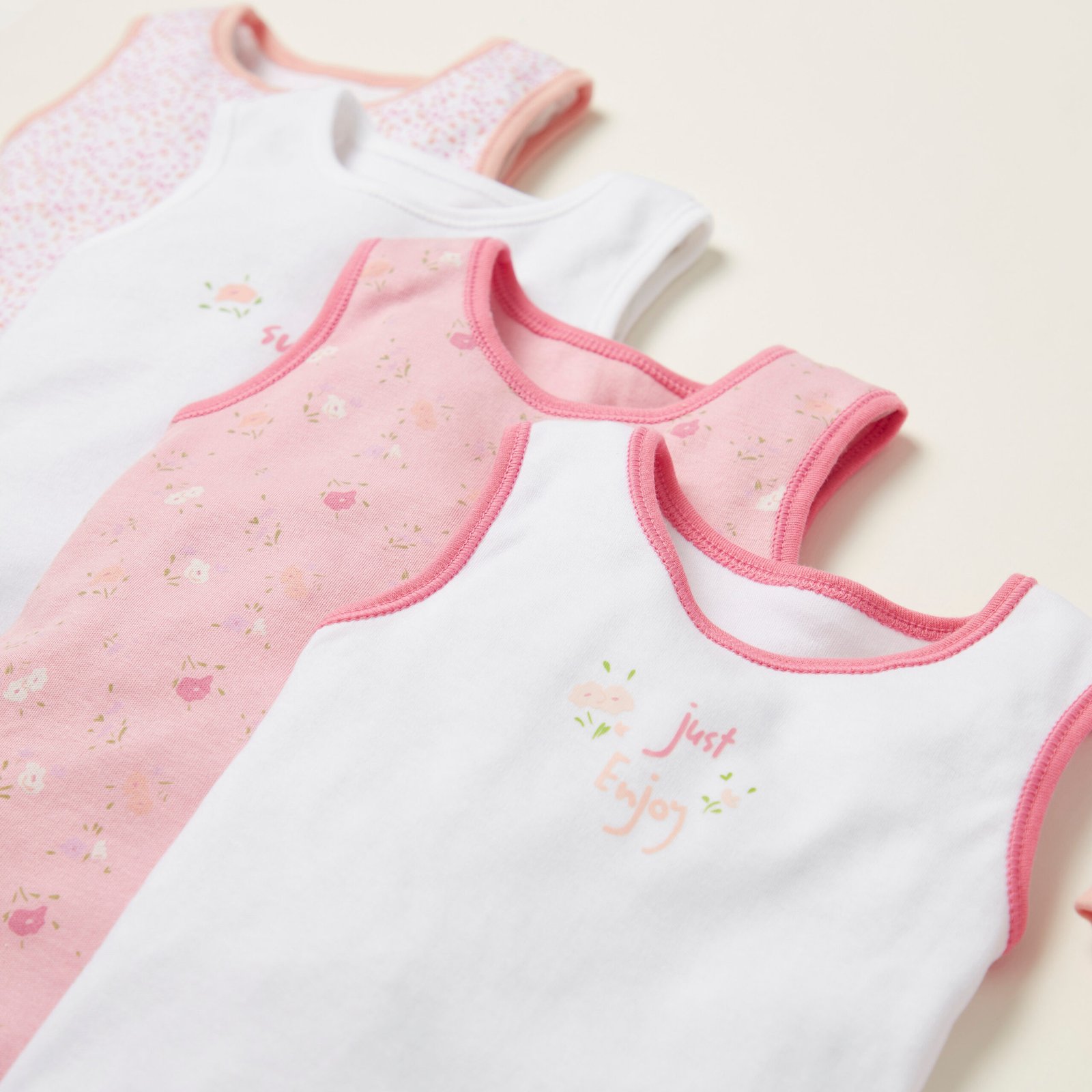 Floral Sleeveless Bodysuit with Round Neck - Pack of 7 - Image 4