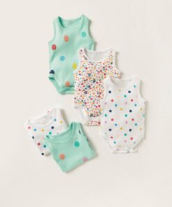 All-Over Printed Bodysuit with Round Neck | Set of 5