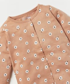 Alternative view of All-Over Floral Print Sleepsuit with Long Sleeves and Snap Button Closure
