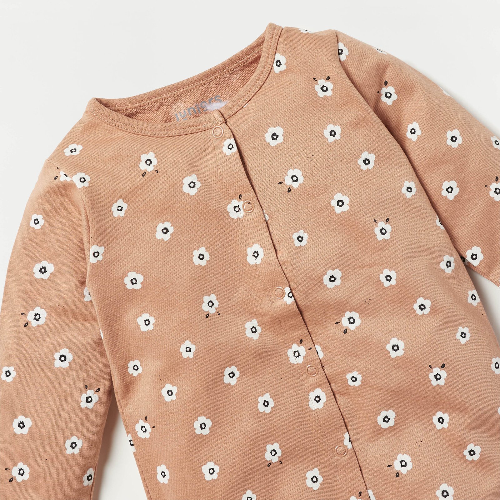 All-Over Floral Print Sleepsuit with Long Sleeves and Snap Button Closure - Image 2