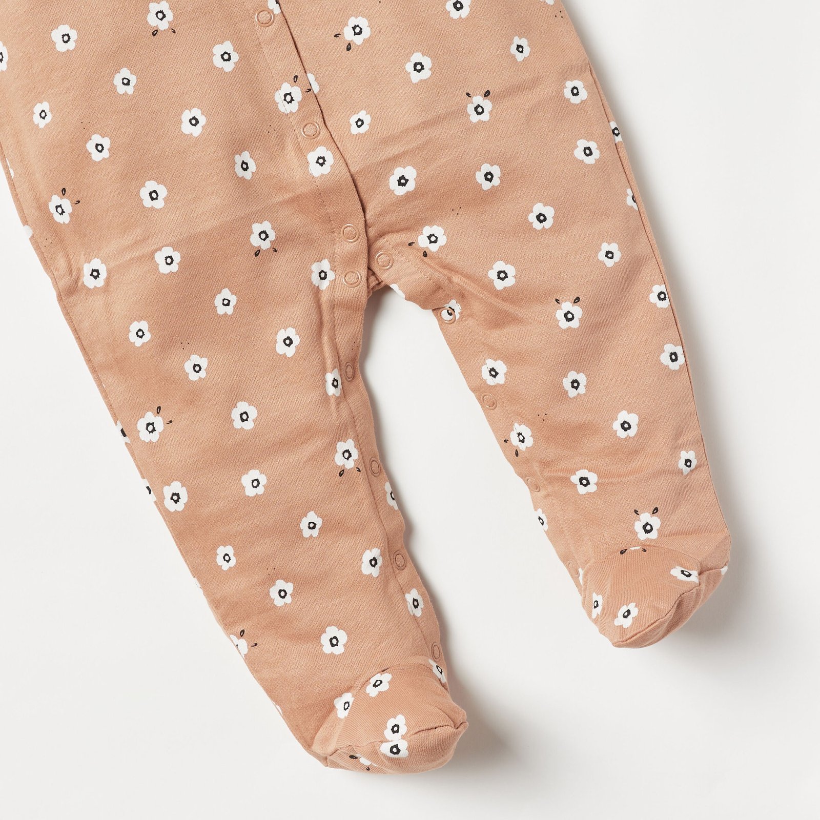 All-Over Floral Print Sleepsuit with Long Sleeves and Snap Button Closure - Image 3