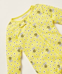 Alternative view of Bee Print Closed Feet Sleepsuit with Round Neck and Long Sleeves