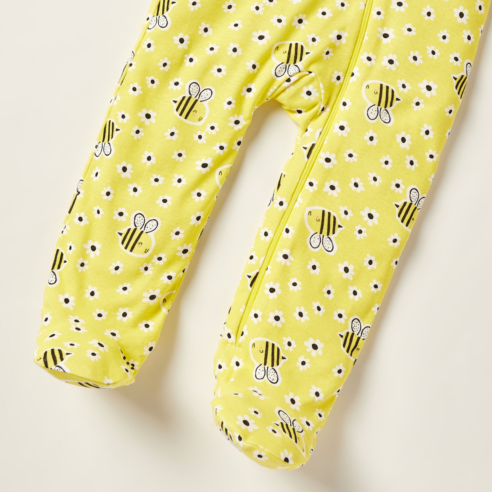 Bee Print Closed Feet Sleepsuit with Round Neck and Long Sleeves - Image 3