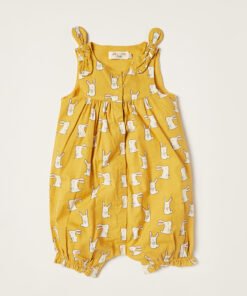 Bunny Print Sleeveless Romper with Button Closure