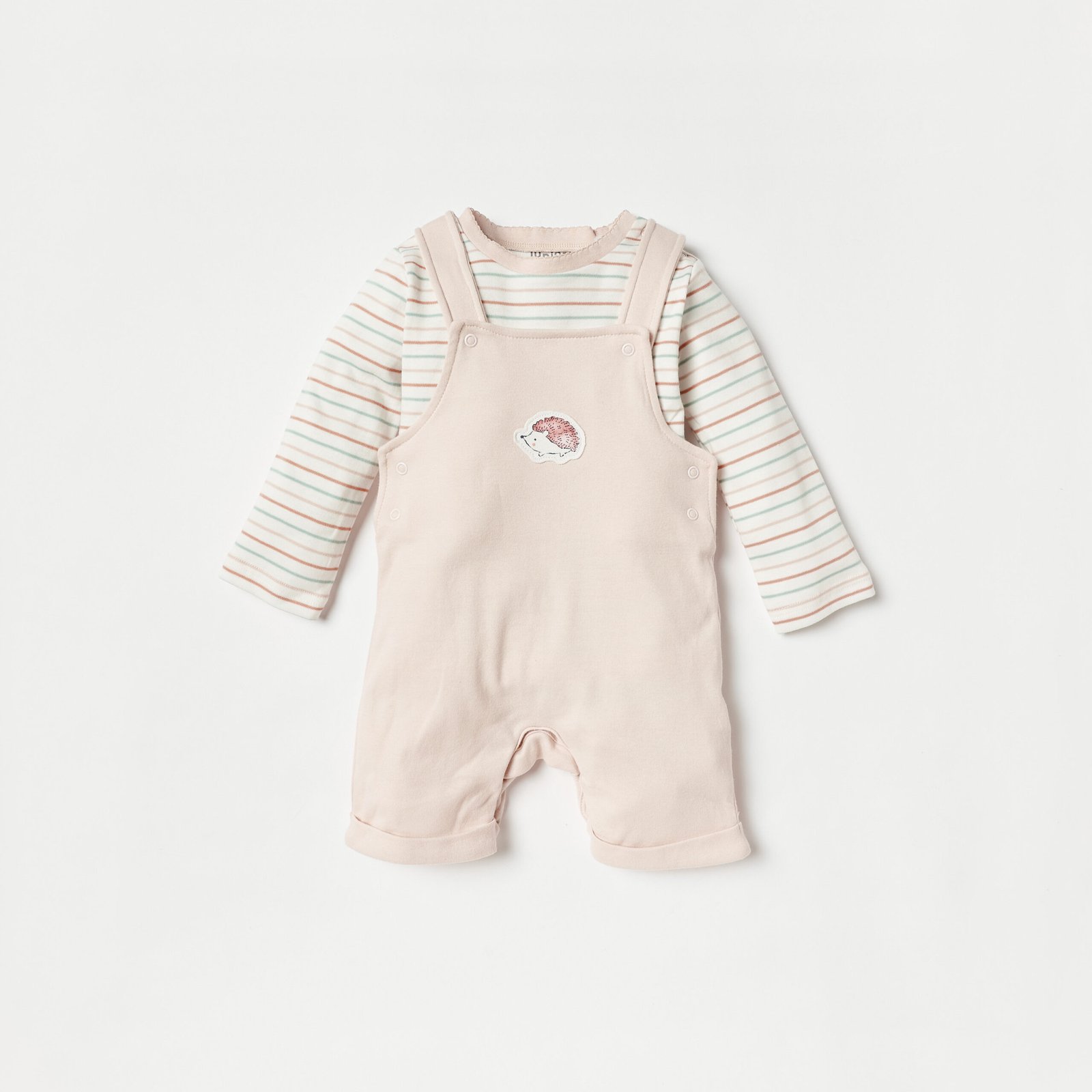 Applique Work Dungaree and Striped T-shirt Set