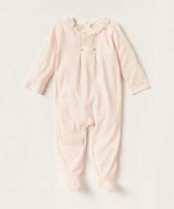 Printed Closed Feet Sleepsuit with Long Sleeves and Ruffles