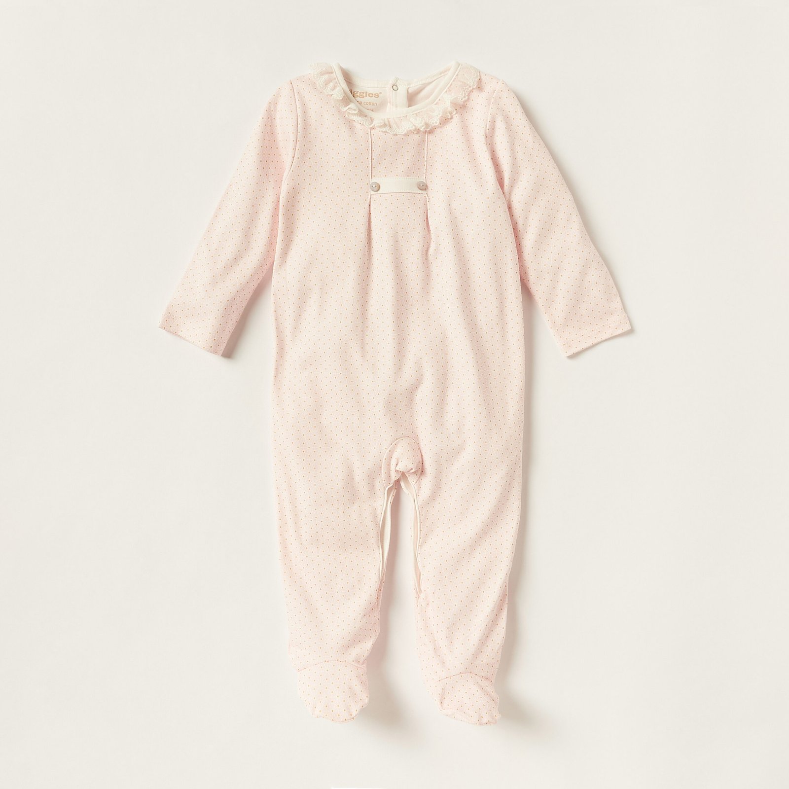 Printed Closed Feet Sleepsuit with Long Sleeves and Ruffles