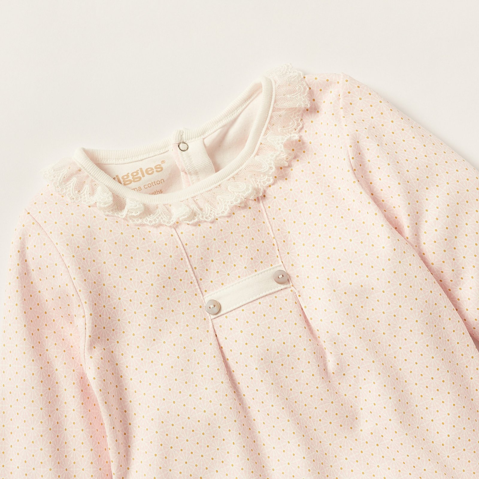 Printed Closed Feet Sleepsuit with Long Sleeves and Ruffles - Image 2