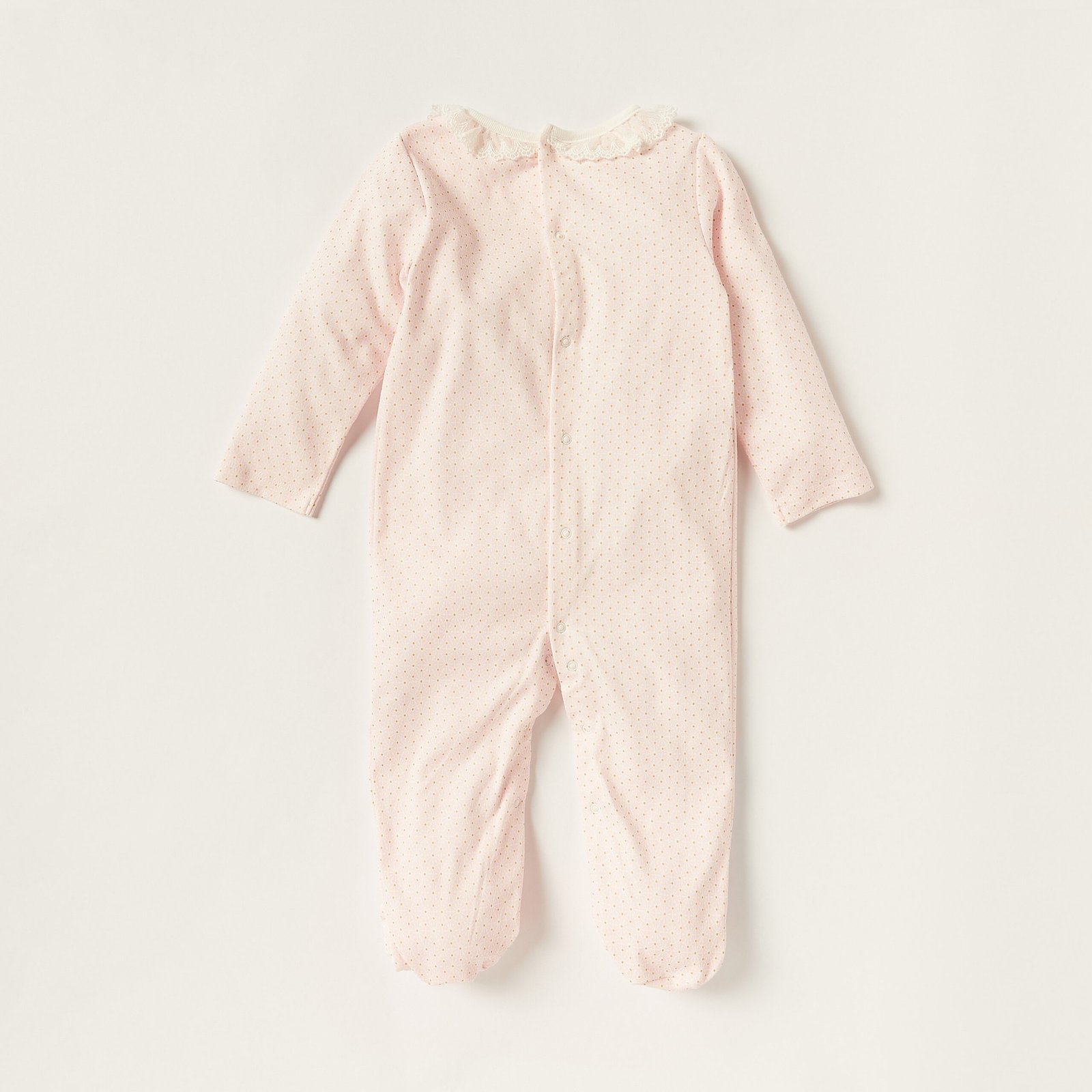 Printed Closed Feet Sleepsuit with Long Sleeves and Ruffles - Image 4