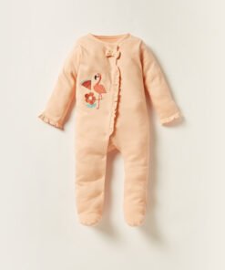 Embroidered Long Sleeves Sleepsuit with Button Closure