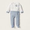 Embroidered Closed Feet Sleepsuit with Long Sleeves