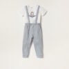 Embroidered Round Neck T-shirt and Dungarees