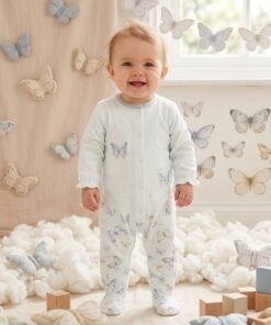 Butterfly Print Closed Feet Sleepsuit with Long Sleeves