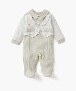 Solid Closed Feet Sleepsuit with Collar and Waistcoat