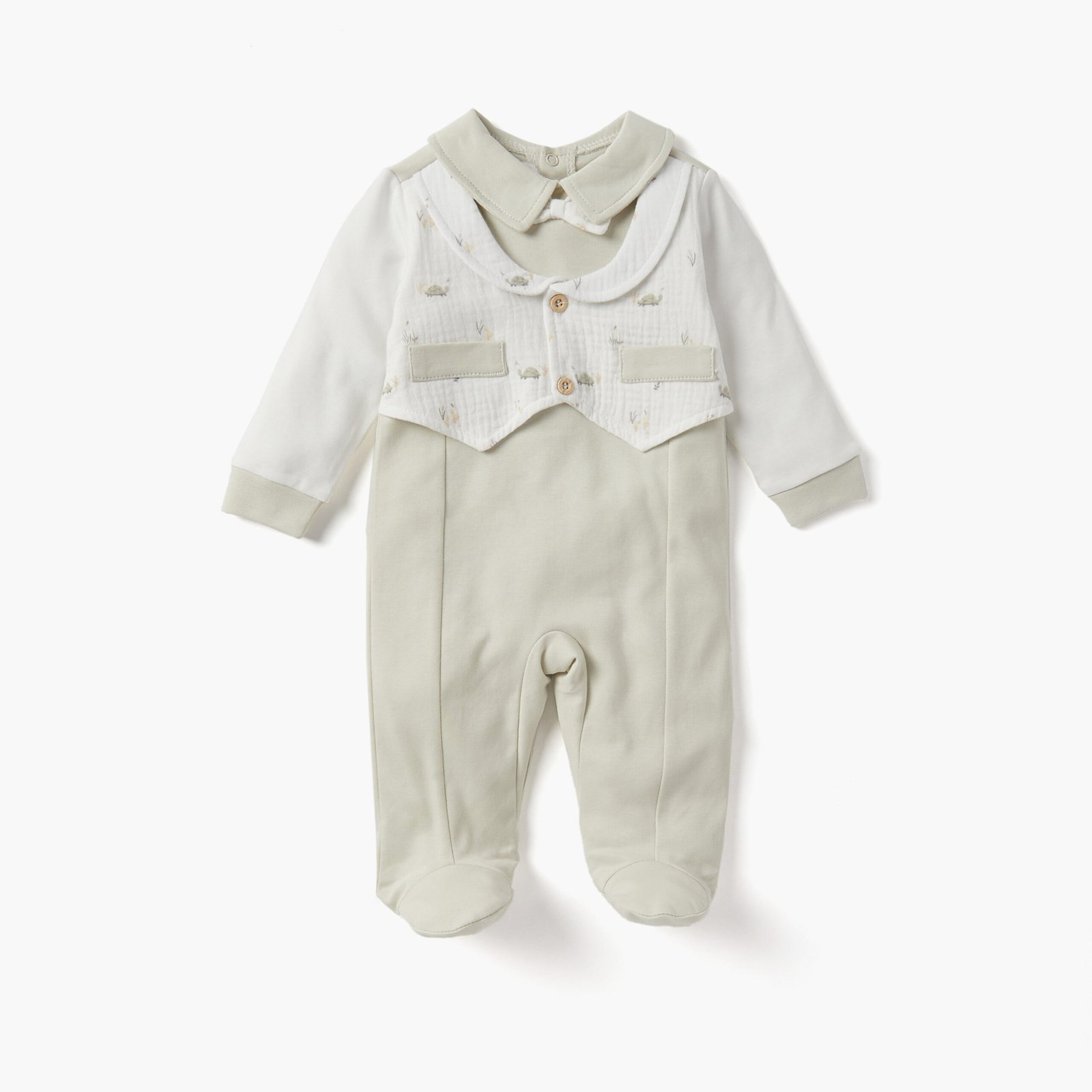 Solid Closed Feet Sleepsuit with Collar and Waistcoat