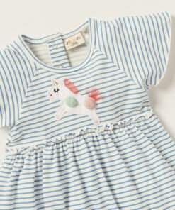 Alternative view of Striped Round Neck Romper with Short Sleeves and Applique