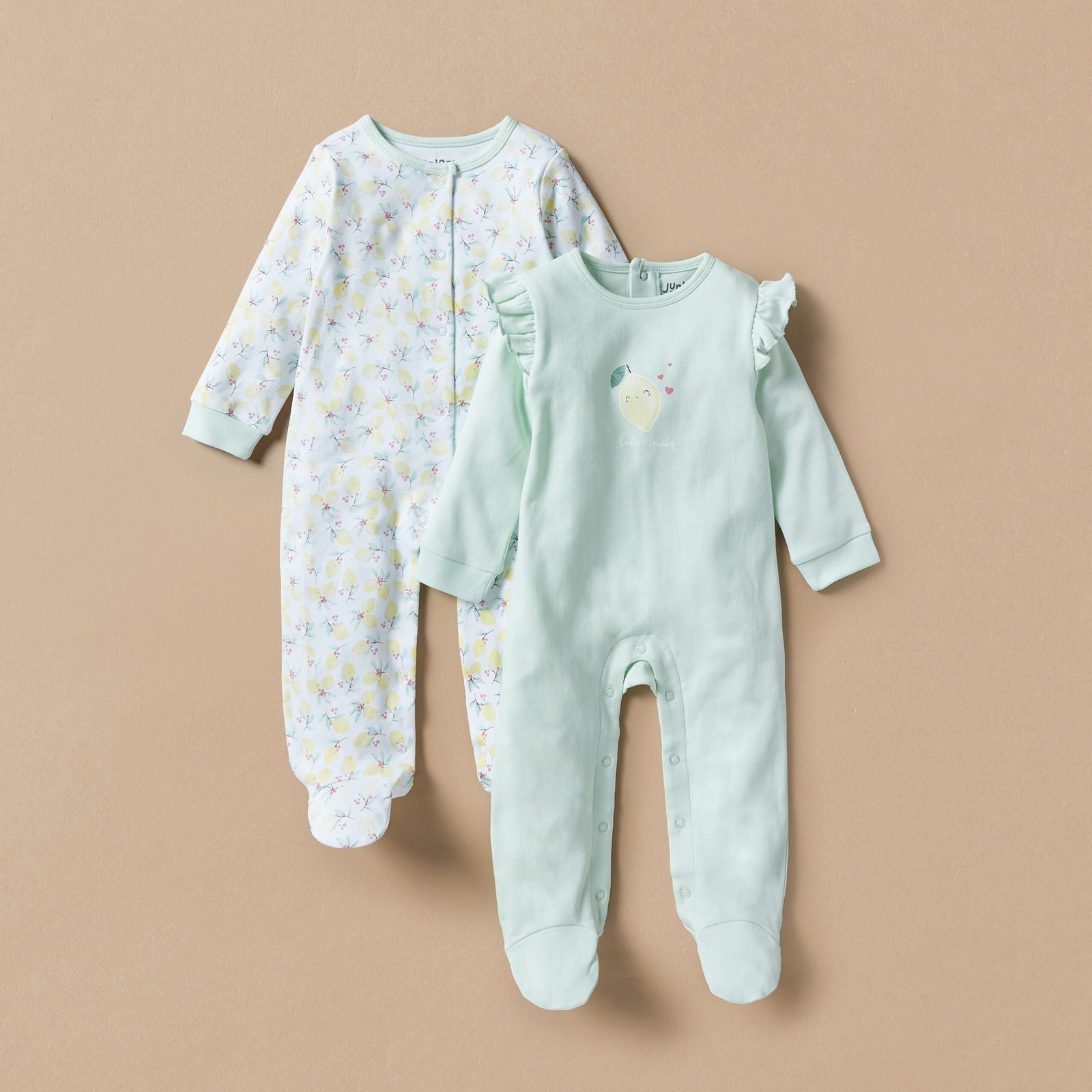 Lemon Print Sleepsuit with Long Sleeves - Set of 2