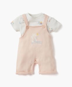 Printed Short Sleeves T-shirt and Dungaree Set