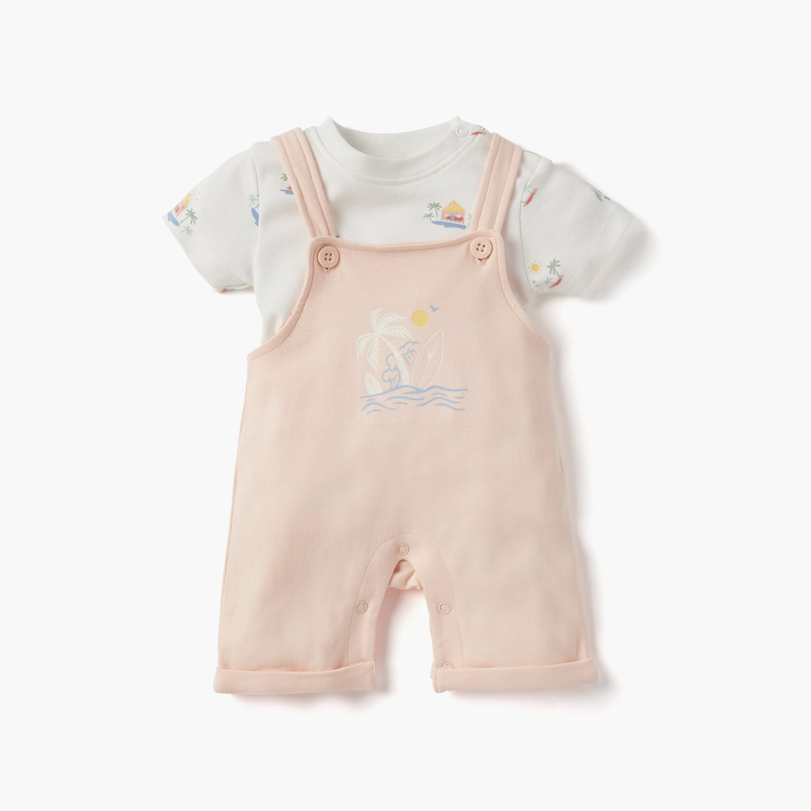 Printed Short Sleeves T-shirt and Dungaree Set
