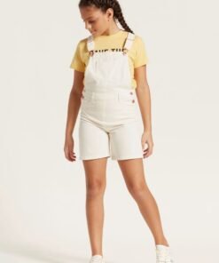 Denim Solid Beige Short Dungaree