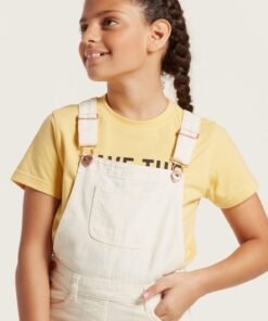 Alternative view of Denim Solid Beige Short Dungaree
