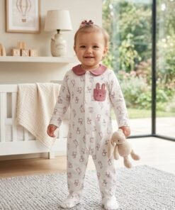 Bunny Long Sleeves Sleepsuit with Collar Neckline