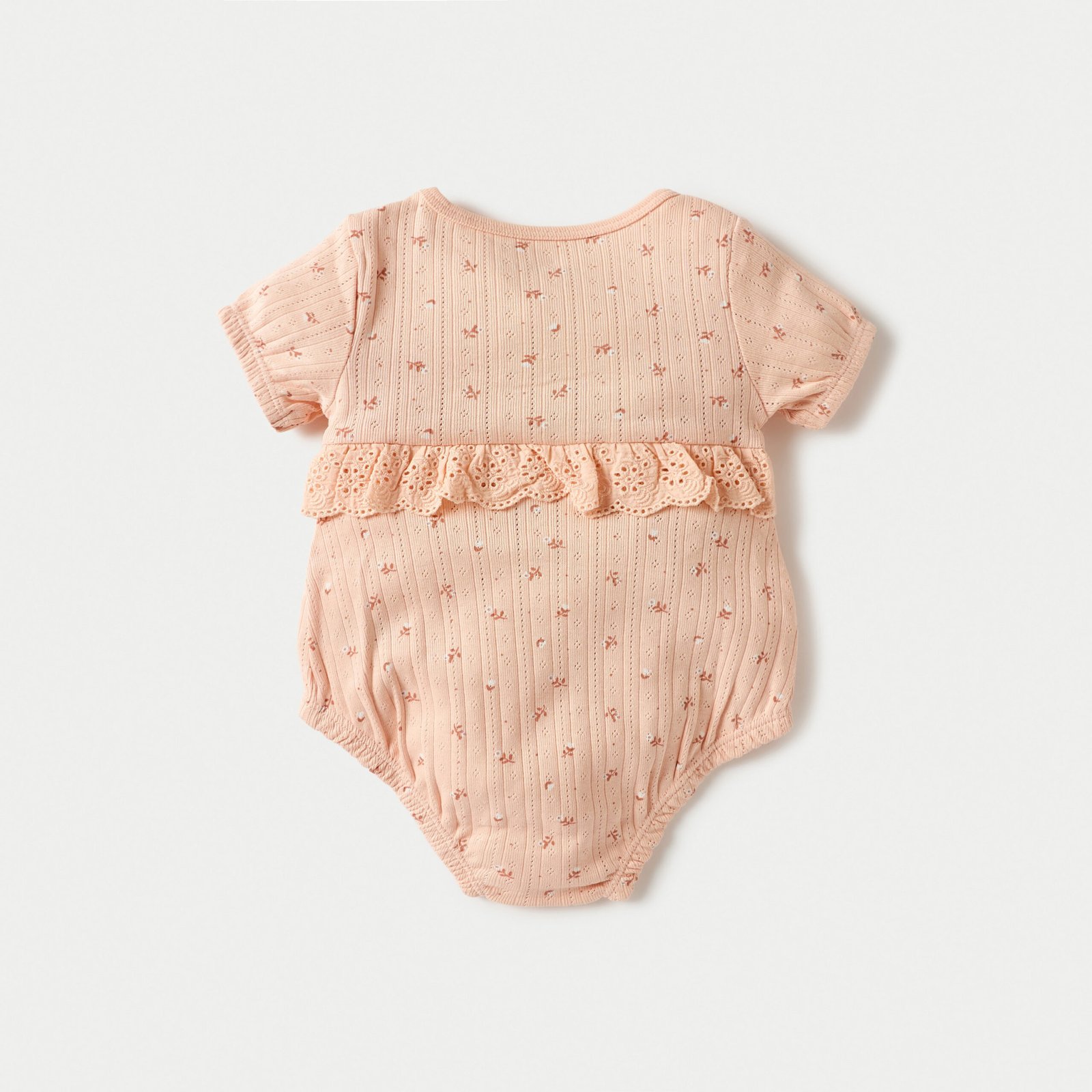 Floral Print Round Neck Romper with Lace Detail - Image 2