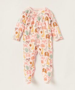All Over Print Closed Feet Sleepsuit with Round Neck and Long Sleeves