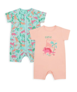 Dino Print Rompers | Pack of 2