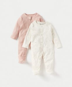 Sleepsuit with Long Sleeves and Zip Closure - Set of 2