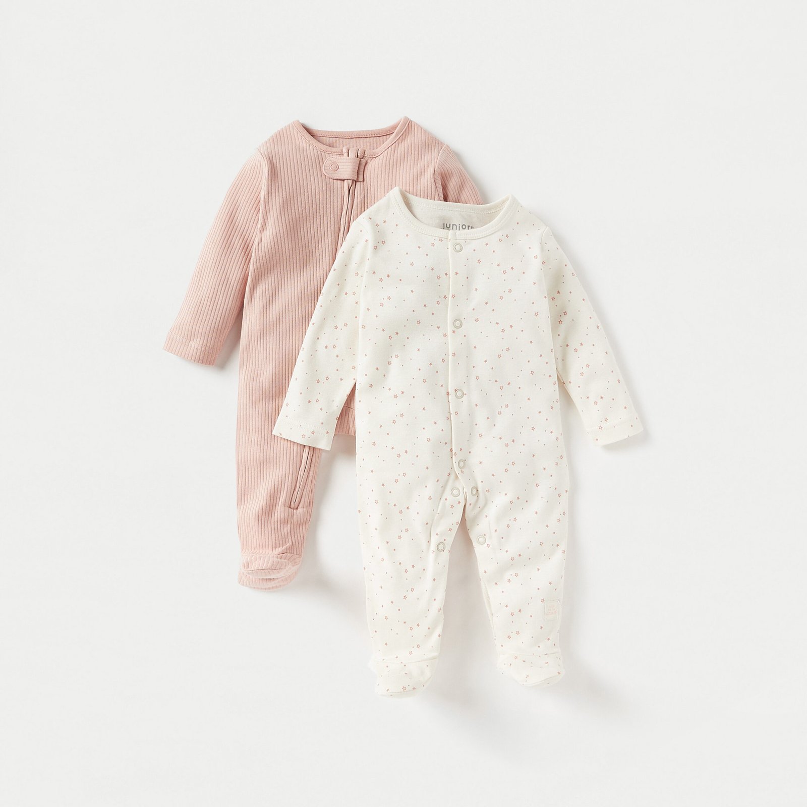 Sleepsuit with Long Sleeves and Zip Closure - Set of 2