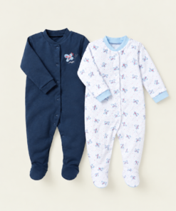 Butterfly Print Closed Feet Sleepsuit with Long Sleeves - Set of 2