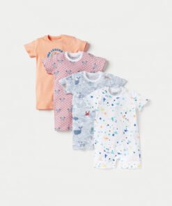 Printed Short Sleeves Rompers - Set of 4