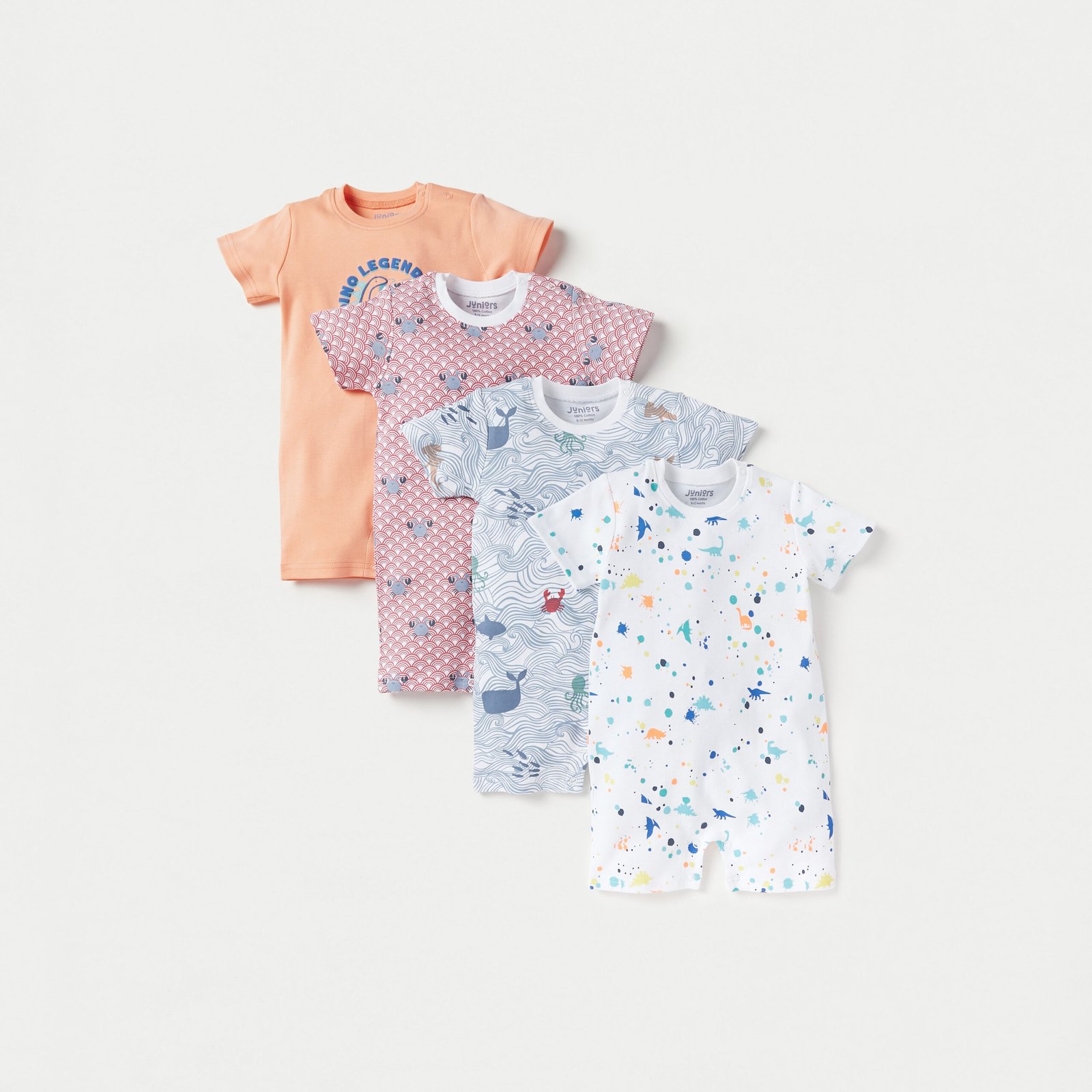 Printed Short Sleeves Rompers - Set of 4