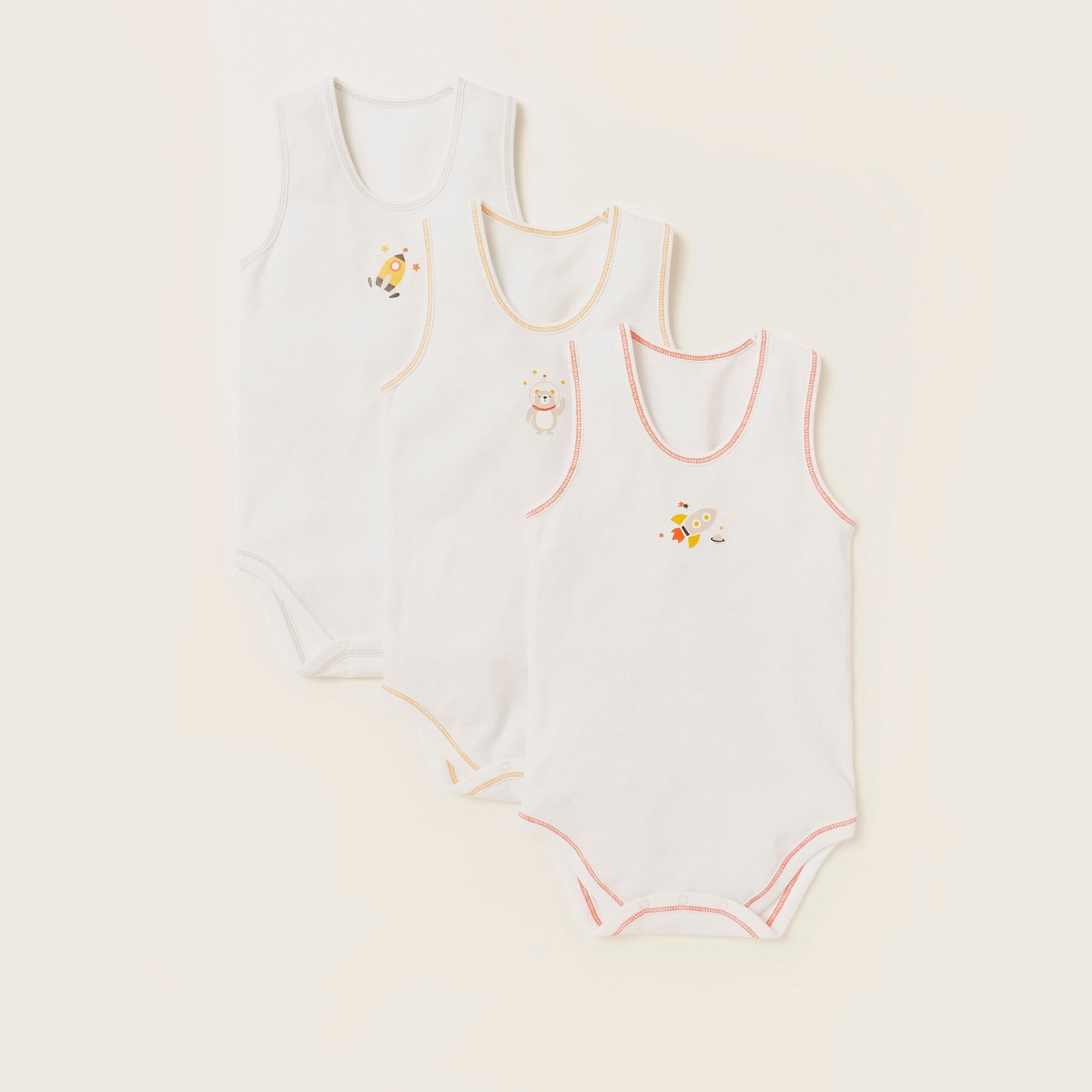 Printed Sleeveless Bodysuits | Set of 3