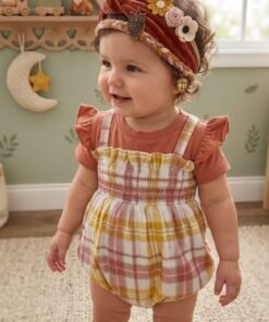 Solid T-shirt and Checked Dungaree Set