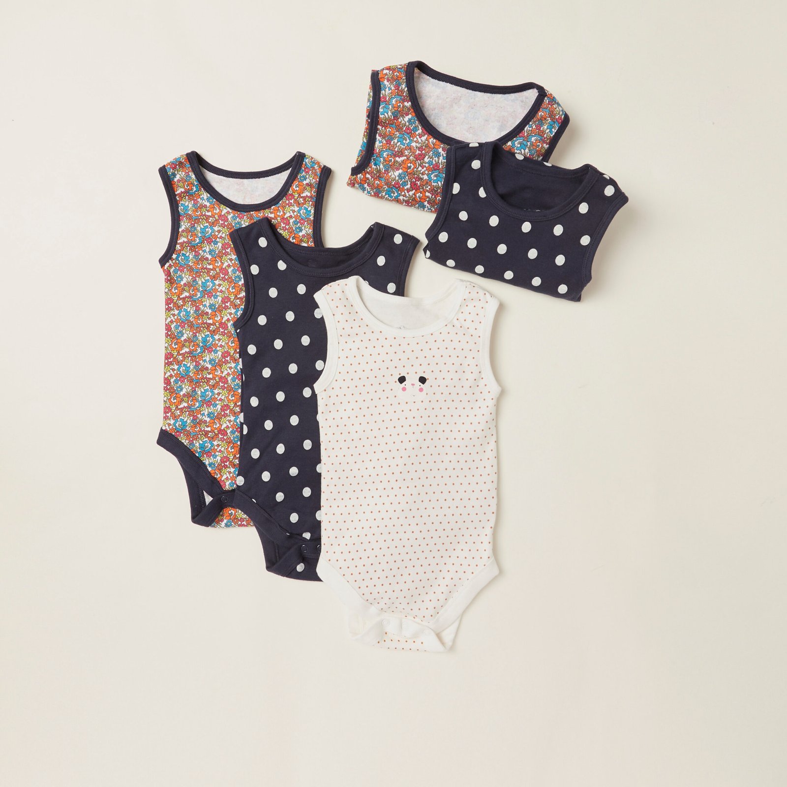 Printed Sleeveless Bodysuit - Set of 5