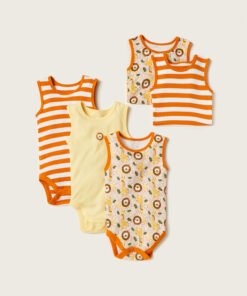 Printed Sleeveless Bodysuit wit Button Closure - Set of 5