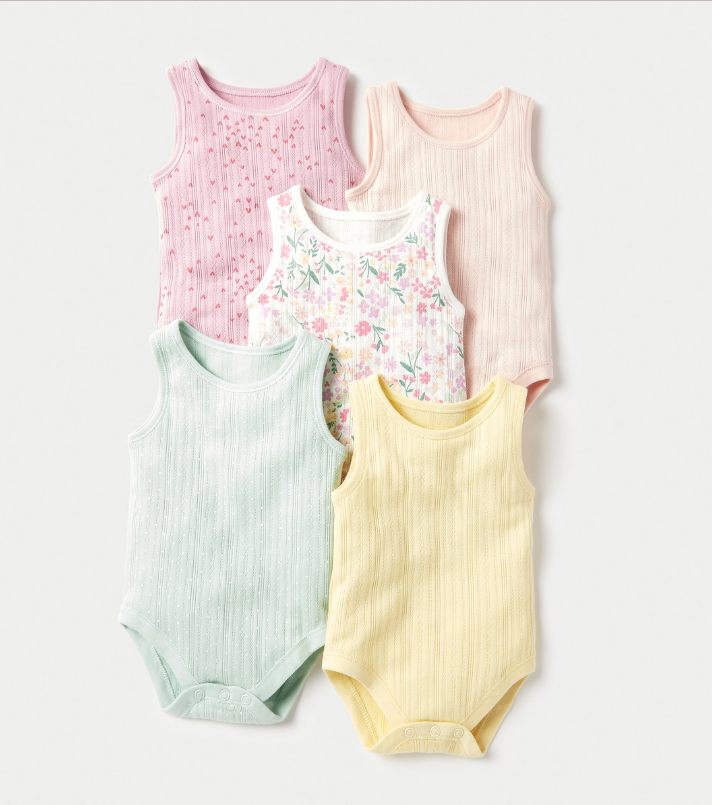 Assorted Ribbed Sleeveless Bodysuit - Set of 5