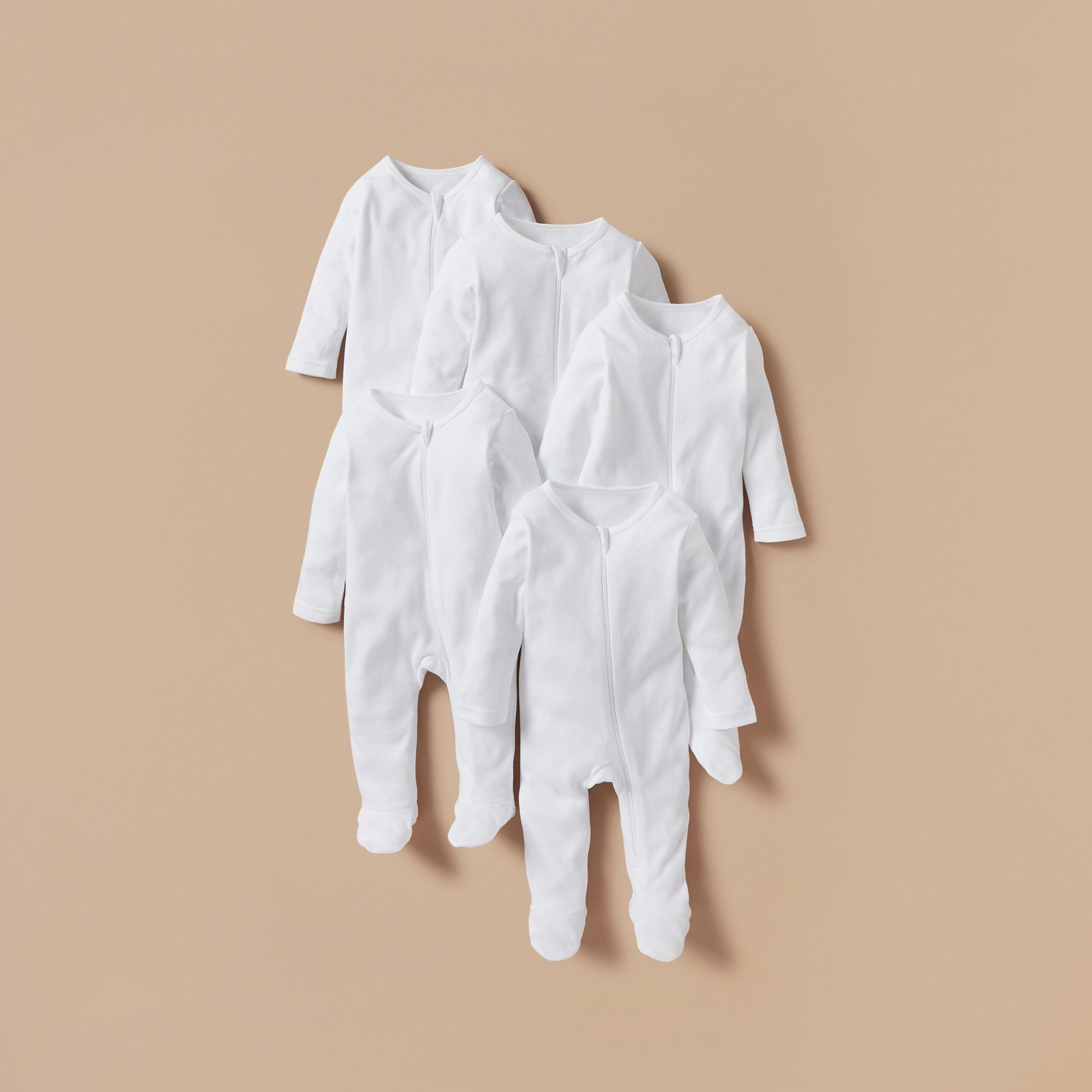 Solid Closed Feet Sleepsuit with Zip Closure - Set of 5 - Image 4
